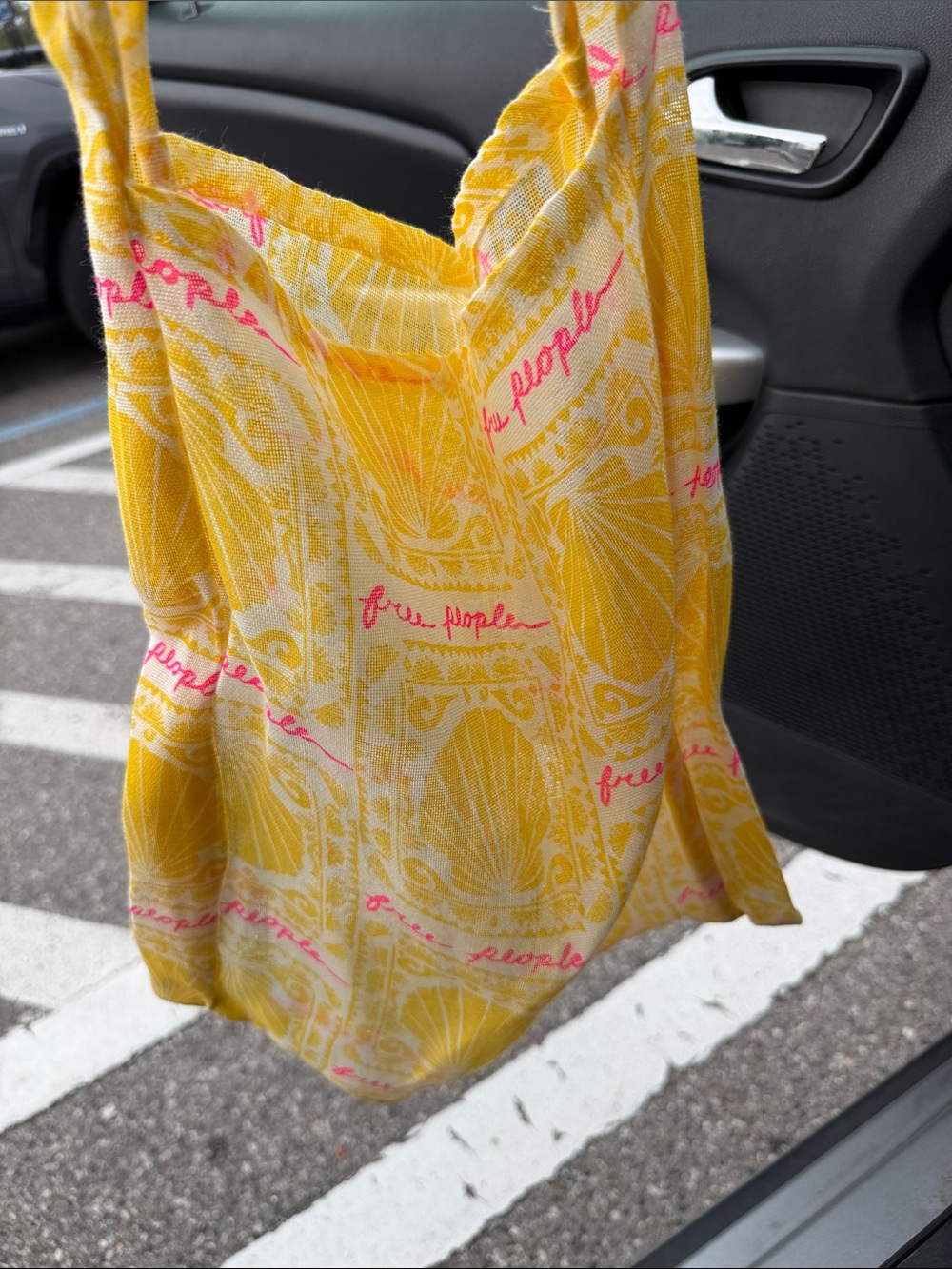 Free People Yellow Tank with Pink Script Logo